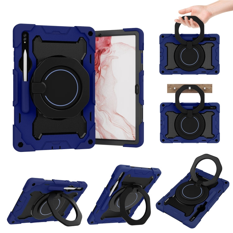 For Samsung Galaxy Tab S9+ Armor Portable Rotating Ring Holder Silicone Tablet Case(Navy Blue) - Galaxy Tab S9+ Cases by PMC TechLife | Online Shopping South Africa | PMC TechLife