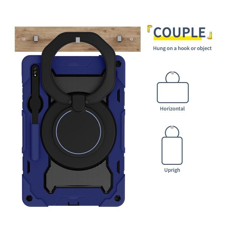 For Samsung Galaxy Tab S9+ Armor Portable Rotating Ring Holder Silicone Tablet Case(Navy Blue) - Galaxy Tab S9+ Cases by PMC TechLife | Online Shopping South Africa | PMC TechLife