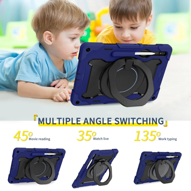 For Samsung Galaxy Tab S9+ Armor Portable Rotating Ring Holder Silicone Tablet Case(Navy Blue) - Galaxy Tab S9+ Cases by PMC TechLife | Online Shopping South Africa | PMC TechLife
