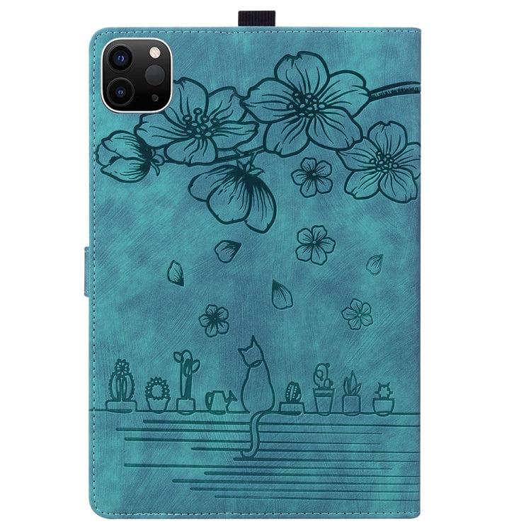 For iPad Pro 13 2024 Cartoon Sakura Cat Embossed Smart Leather Tablet Case(Green) - iPad Pro 13 2024 Cases by PMC TechLife | Online Shopping South Africa | PMC TechLife | Buy Now Pay Later Mobicred