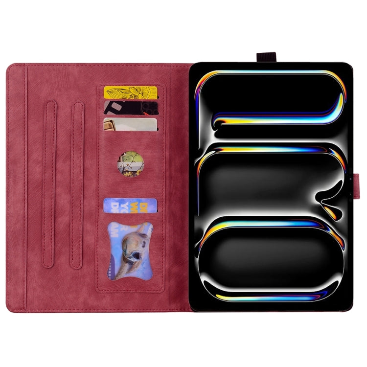 For iPad Pro 13 2024 Cartoon Sakura Cat Embossed Smart Leather Tablet Case(Red) - iPad Pro 13 2024 Cases by PMC TechLife | Online Shopping South Africa | PMC TechLife | Buy Now Pay Later Mobicred