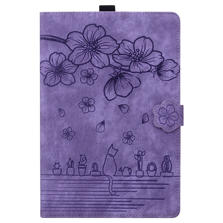 For iPad Pro 13 2024 Cartoon Sakura Cat Embossed Smart Leather Tablet Case(Purple) - iPad Pro 13 2024 Cases by PMC TechLife | Online Shopping South Africa | PMC TechLife | Buy Now Pay Later Mobicred
