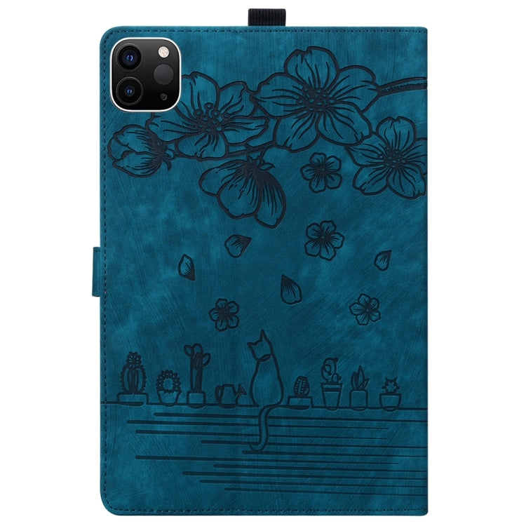 For iPad Pro 13 2024 Cartoon Sakura Cat Embossed Smart Leather Tablet Case(Blue) - iPad Pro 13 2024 Cases by PMC TechLife | Online Shopping South Africa | PMC TechLife | Buy Now Pay Later Mobicred
