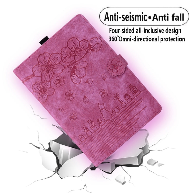 For Lenovo Tab P11 TB-J606F Cartoon Sakura Cat Embossed Leather Tablet Case(Rose Red) - Lenovo by PMC TechLife | Online Shopping South Africa | PMC TechLife | Buy Now Pay Later Mobicred