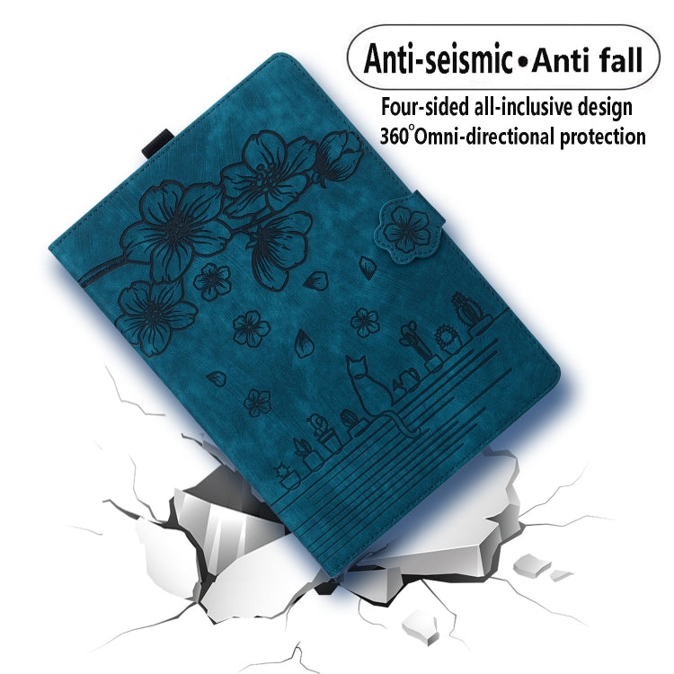 For Lenovo Tab P11 TB-J606F Cartoon Sakura Cat Embossed Leather Tablet Case(Blue) - Lenovo by PMC TechLife | Online Shopping South Africa | PMC TechLife | Buy Now Pay Later Mobicred
