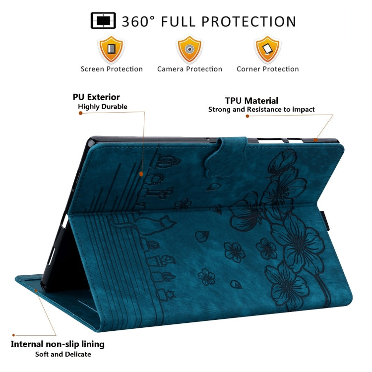 For Lenovo Tab P11 TB-J606F Cartoon Sakura Cat Embossed Leather Tablet Case(Blue) - Lenovo by PMC TechLife | Online Shopping South Africa | PMC TechLife | Buy Now Pay Later Mobicred