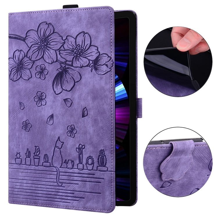 For Lenovo Tab M10 Plus 3rd Gen 2022 Cartoon Sakura Cat Embossed Leather Tablet Case(Purple) - Lenovo by PMC TechLife | Online Shopping South Africa | PMC TechLife | Buy Now Pay Later Mobicred