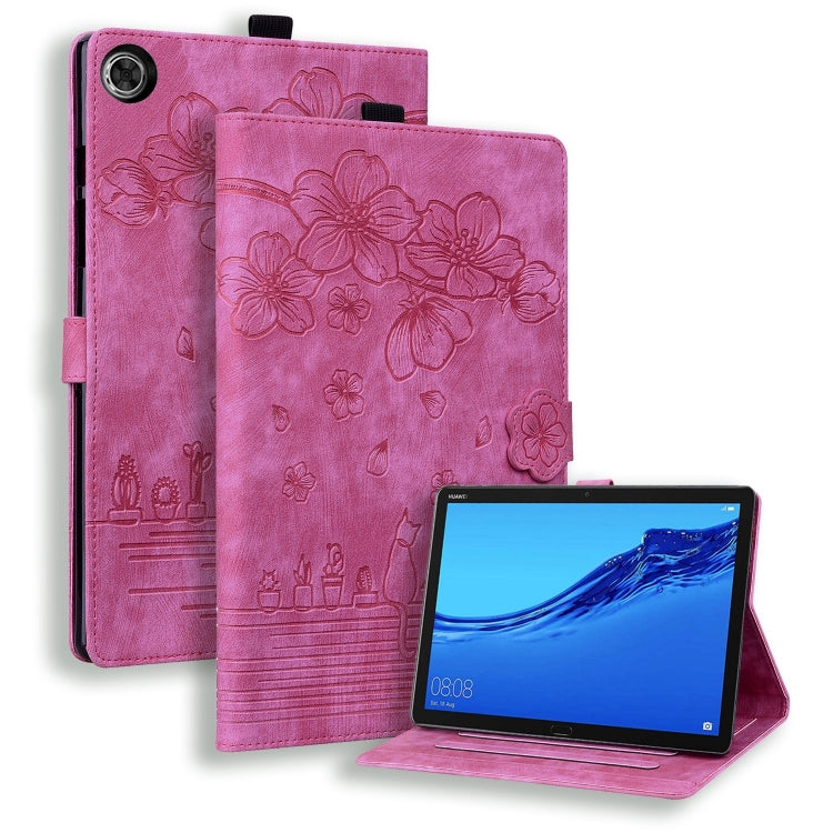 For Lenovo Tab M10 3rd Gen Cartoon Sakura Cat Embossed Leather Tablet Case(Rose Red) - Lenovo by PMC TechLife | Online Shopping South Africa | PMC TechLife | Buy Now Pay Later Mobicred