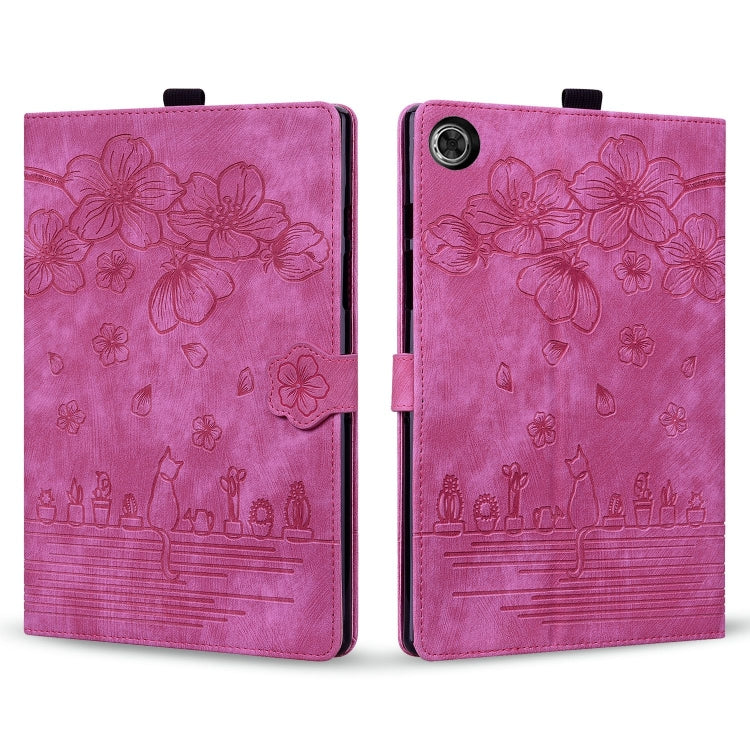 For Lenovo Tab M10 3rd Gen Cartoon Sakura Cat Embossed Leather Tablet Case(Rose Red) - Lenovo by PMC TechLife | Online Shopping South Africa | PMC TechLife | Buy Now Pay Later Mobicred