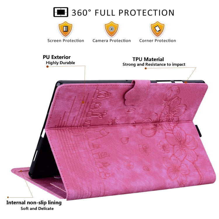 For Lenovo Tab M10 3rd Gen Cartoon Sakura Cat Embossed Leather Tablet Case(Rose Red) - Lenovo by PMC TechLife | Online Shopping South Africa | PMC TechLife | Buy Now Pay Later Mobicred