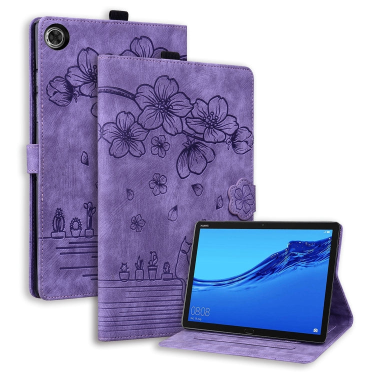 For Lenovo Tab M10 3rd Gen Cartoon Sakura Cat Embossed Leather Tablet Case(Purple) - Lenovo by PMC TechLife | Online Shopping South Africa | PMC TechLife | Buy Now Pay Later Mobicred