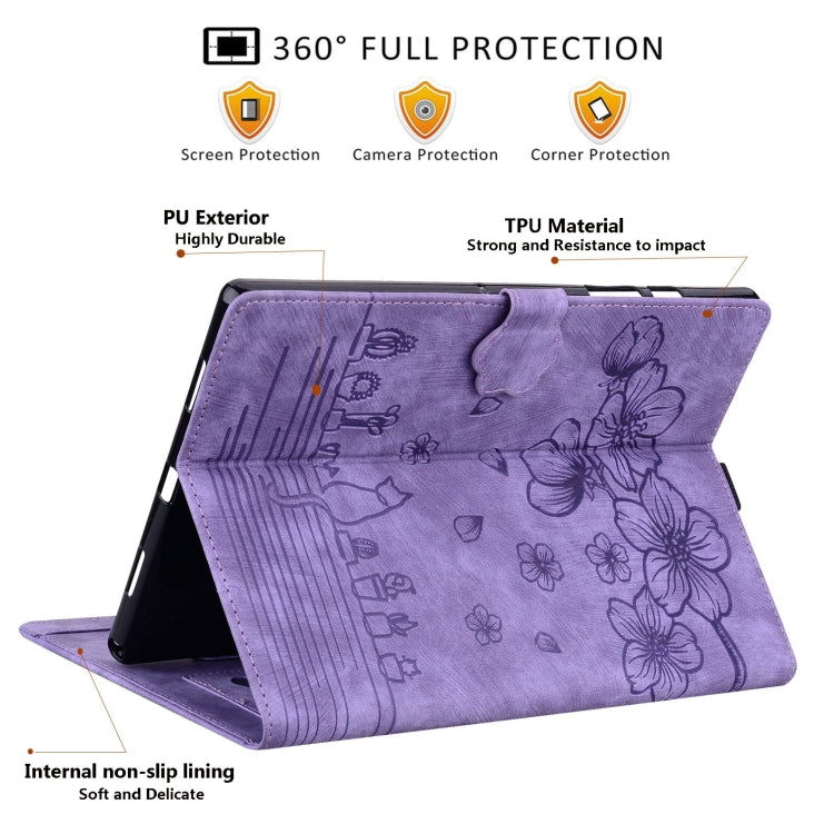 For Lenovo Xiaoxin Pad Pro 2022 / P11 Pro 2 Cartoon Sakura Cat Embossed Leather Tablet Case(Purple) - Lenovo by PMC TechLife | Online Shopping South Africa | PMC TechLife | Buy Now Pay Later Mobicred