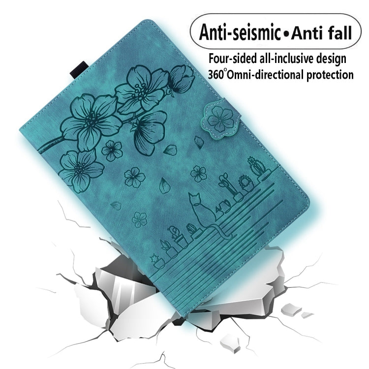 For Lenovo Tab M9 Cartoon Sakura Cat Embossed Leather Tablet Case(Green) - Lenovo by PMC TechLife | Online Shopping South Africa | PMC TechLife | Buy Now Pay Later Mobicred