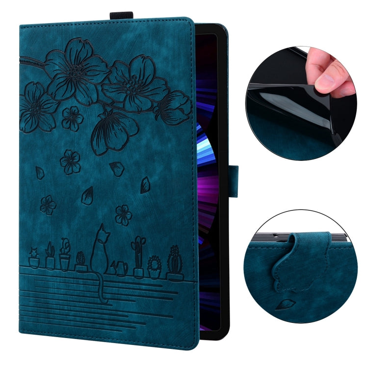 For Lenovo Tab M9 Cartoon Sakura Cat Embossed Leather Tablet Case(Blue) - Lenovo by PMC TechLife | Online Shopping South Africa | PMC TechLife | Buy Now Pay Later Mobicred