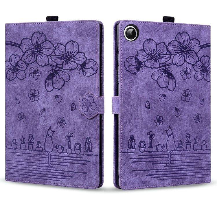 For Lenovo Tab M11 / Xiaoxin Pad 11 2024 Cartoon Sakura Cat Embossed Leather Tablet Case(Purple) - Lenovo by PMC TechLife | Online Shopping South Africa | PMC TechLife | Buy Now Pay Later Mobicred