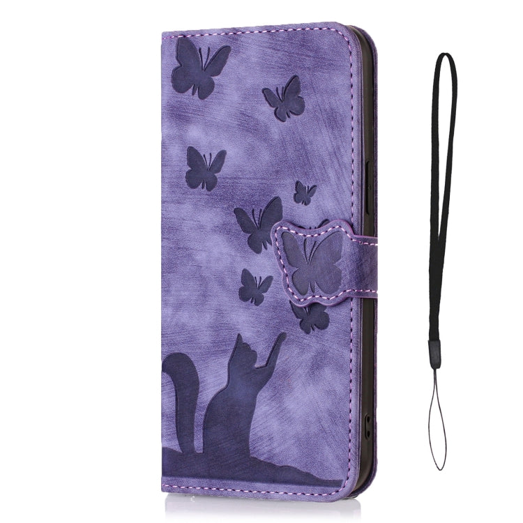 For Samsung Galaxy A15 Butterfly Cat Embossing Flip Leather Phone Case(Purple) - Galaxy Phone Cases by PMC TechLife | Online Shopping South Africa | PMC TechLife