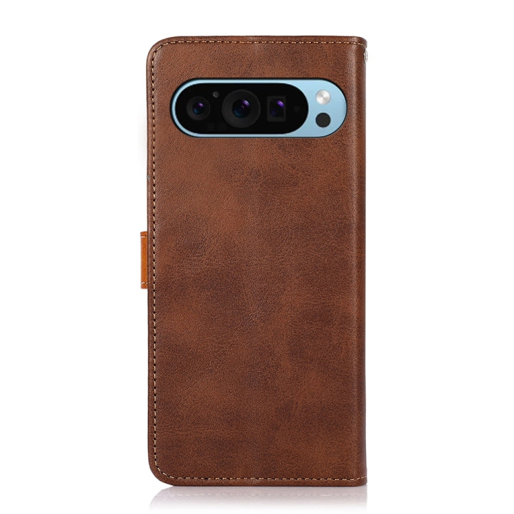 For Google Pixel 9 KHAZNEH Dual-color Cowhide Texture Flip Leather Phone Case(Brown) - Google Cases by PMC TechLife | Online Shopping South Africa | PMC TechLife | Buy Now Pay Later Mobicred