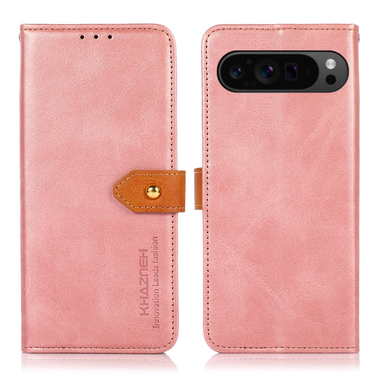 For Google Pixel 9 Pro KHAZNEH Dual-color Cowhide Texture Flip Leather Phone Case(Rose Gold) - Google Cases by PMC TechLife | Online Shopping South Africa | PMC TechLife | Buy Now Pay Later Mobicred