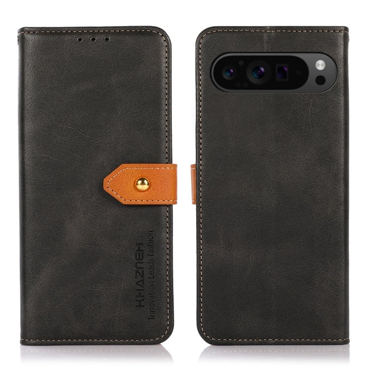 For Google Pixel 9 Pro KHAZNEH Dual-color Cowhide Texture Flip Leather Phone Case(Black) - Google Cases by PMC TechLife | Online Shopping South Africa | PMC TechLife | Buy Now Pay Later Mobicred