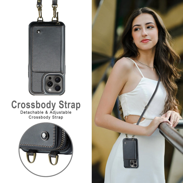 For iPhone 16 Pro JEEHOOD C22 Series Zipper Wallet Leather Phone Case with Dual Lanyard(Black) - free shipping - PMC Jewellery - Order now!