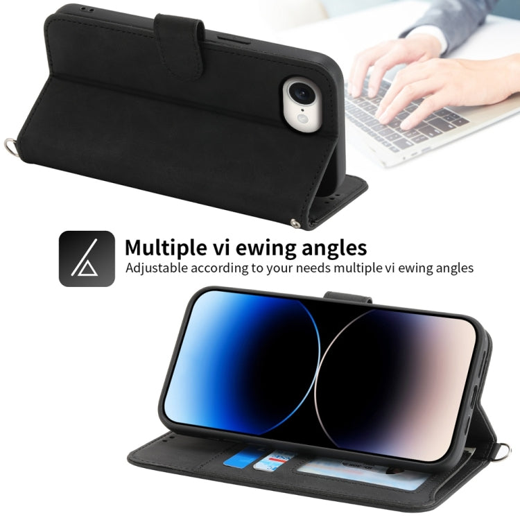 For iPhone 16e Skin-feel Flowers Embossed Wallet Leather Phone Case(Black) - iPhone 16e Cases by PMC TechLife | Online Shopping South Africa | PMC TechLife | Buy Now Pay Later Mobicred