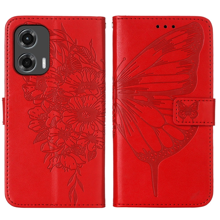 For Motorola Moto G Stylus 5G 2024 Embossed Butterfly Leather Phone Case(Red) - Motorola Cases by PMC Jewellery | Online Shopping South Africa | PMC Jewellery | Buy Now Pay Later Mobicred