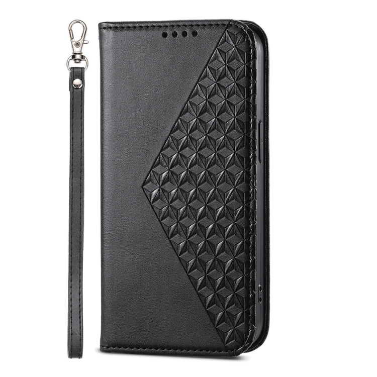 For iPhone 16e Cubic Grid Calf Texture Magnetic Leather Phone Case(Black) - iPhone 16e Cases by PMC TechLife | Online Shopping South Africa | PMC TechLife | Buy Now Pay Later Mobicred