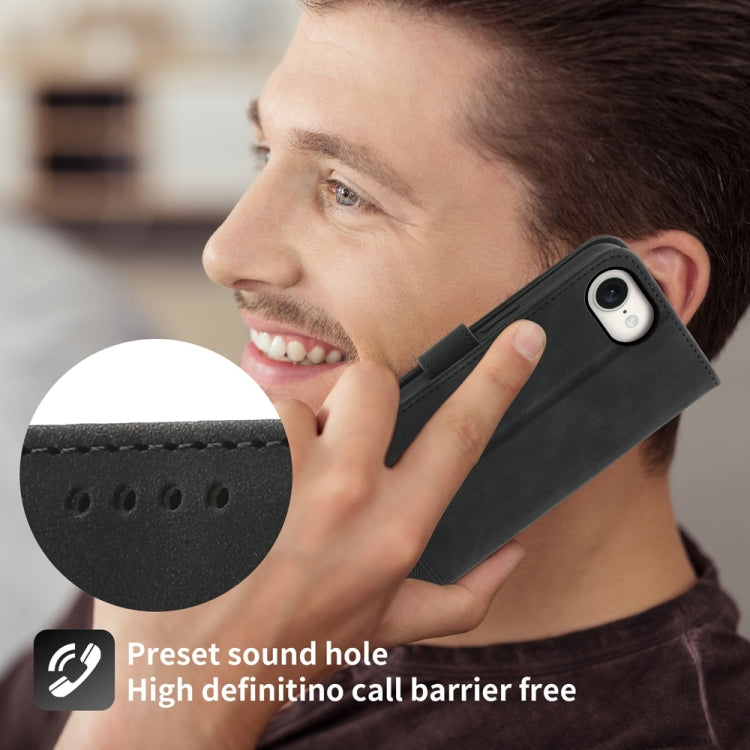 For iPhone 16e Dierfeng Dream Line TPU + PU Leather Phone Case(Black) - iPhone 16e Cases by PMC TechLife | Online Shopping South Africa | PMC TechLife | Buy Now Pay Later Mobicred