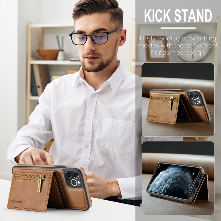 For iPhone 11 Pro Max DG.MING M5 Series Zip RFID Multi Card Detachable Leather Phone Case(Brown) - iPhone 11 Pro Max Cases by DG.MING | Online Shopping South Africa | PMC TechLife | Buy Now Pay Later Mobicred