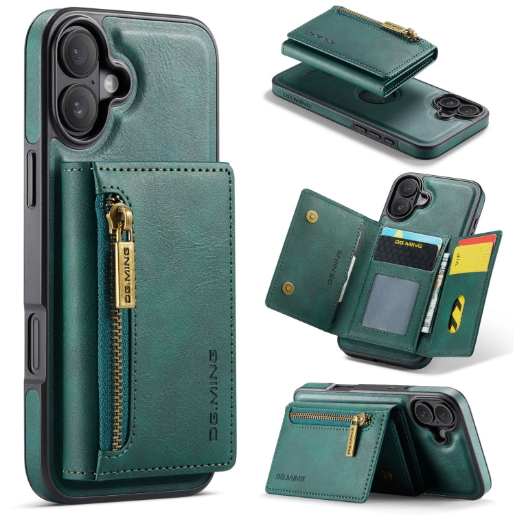 For iPhone 16 DG.MING M5 Series Zip RFID Multi Card Detachable Leather Phone Case(Green) - free shipping - PMC Jewellery - Order now!