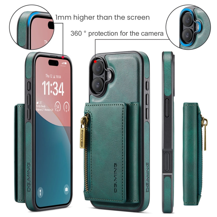 For iPhone 16 DG.MING M5 Series Zip RFID Multi Card Detachable Leather Phone Case(Green) - free shipping - PMC Jewellery - Order now!