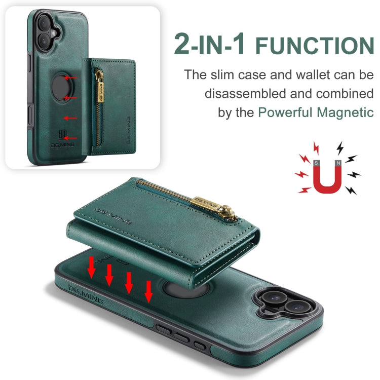 For iPhone 16 DG.MING M5 Series Zip RFID Multi Card Detachable Leather Phone Case(Green) - free shipping - PMC Jewellery - Order now!