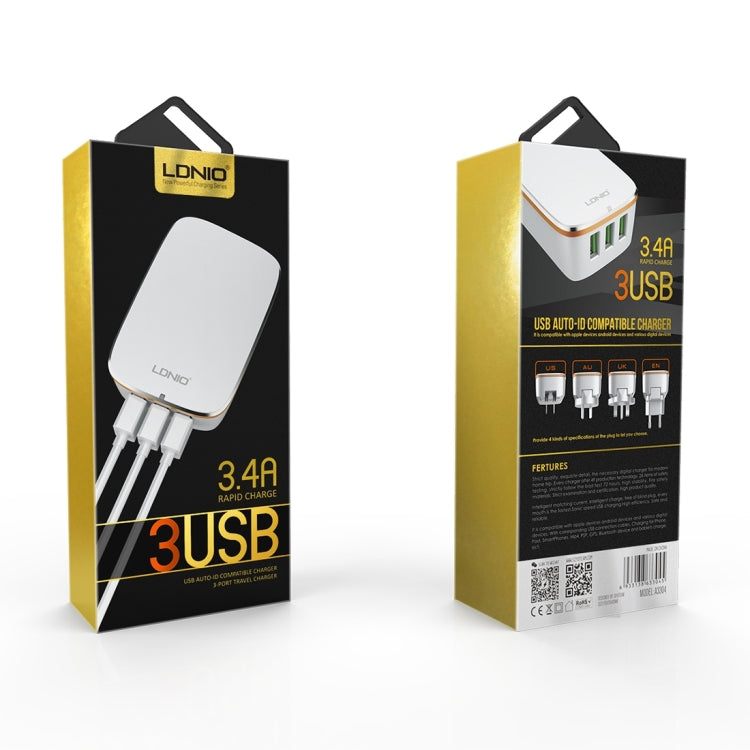 LDNIO A3304 17W 3 USB Interfaces Travel Charger Mobile Phone Charger, EU Plug - USB Charger by LDNIO | Online Shopping South Africa | PMC TechLife | Buy Now Pay Later Mobicred