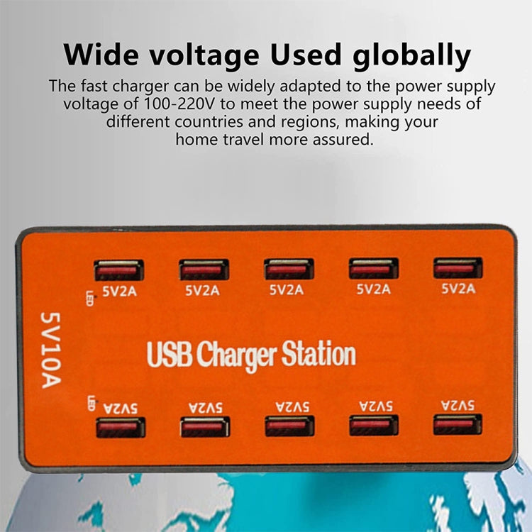 A5B 50W 10 Ports USB Smart Charging Station with Indicator Light(UK Plug) - Multifunction Charger by PMC Jewellery | Online Shopping South Africa | PMC Jewellery | Buy Now Pay Later Mobicred
