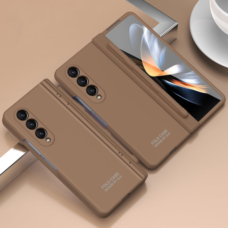 For Samsung Galaxy Z Fold4 5G Extraordinary Series Hinged Folding Full Phone Case with Pen Slot & Stylus(Coffee) - Galaxy Z Fold4 5G Cases by PMC TechLife | Online Shopping South Africa | PMC TechLife