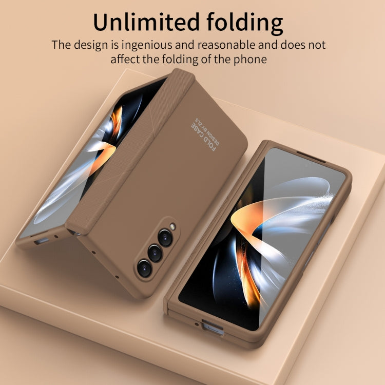 For Samsung Galaxy Z Fold4 5G Extraordinary Series Hinged Folding Full Phone Case with Pen Slot & Stylus(Coffee) - Galaxy Z Fold4 5G Cases by PMC TechLife | Online Shopping South Africa | PMC TechLife