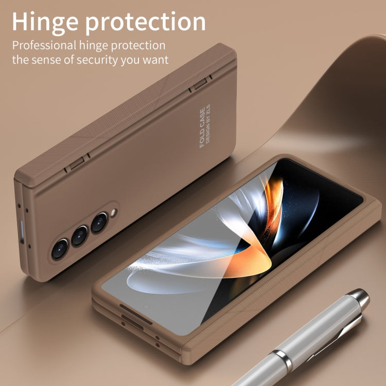 For Samsung Galaxy Z Fold4 5G Extraordinary Series Hinged Folding Full Phone Case with Pen Slot & Stylus(Coffee) - Galaxy Z Fold4 5G Cases by PMC TechLife | Online Shopping South Africa | PMC TechLife