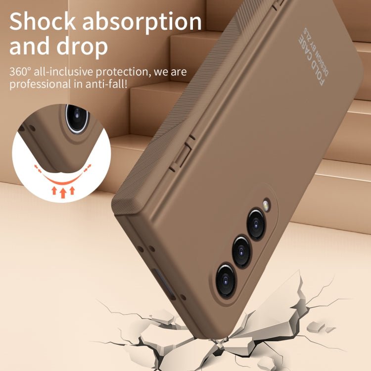 For Samsung Galaxy Z Fold4 5G Extraordinary Series Hinged Folding Full Phone Case with Pen Slot & Stylus(Coffee) - Galaxy Z Fold4 5G Cases by PMC TechLife | Online Shopping South Africa | PMC TechLife