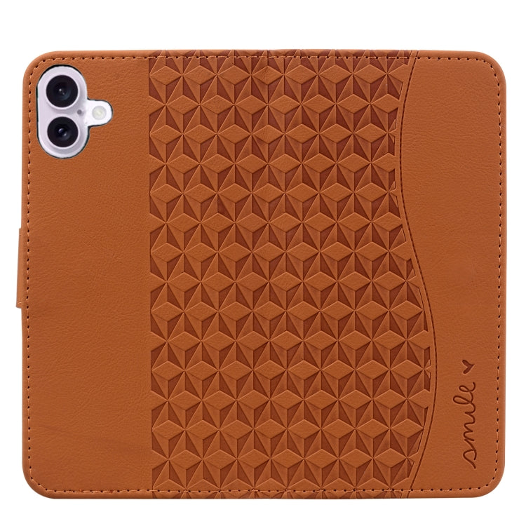 For iPhone 16 Business Diamond Buckle Leather Phone Case with Lanyard(Brown) - iPhone 16 Cases by PMC TechLife | Online Shopping South Africa | PMC TechLife | Buy Now Pay Later Mobicred