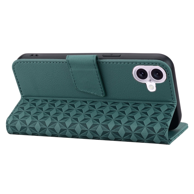 For iPhone 16 Plus Business Diamond Buckle Leather Phone Case with Lanyard(Green) - free shipping - PMC TechLife - Order now!