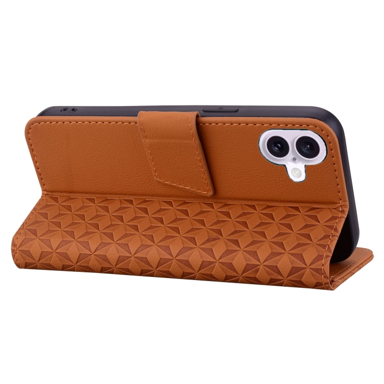 For iPhone 16 Plus Business Diamond Buckle Leather Phone Case with Lanyard(Brown) - iPhone 16 Plus Cases by PMC TechLife | Online Shopping South Africa | PMC TechLife | Buy Now Pay Later Mobicred