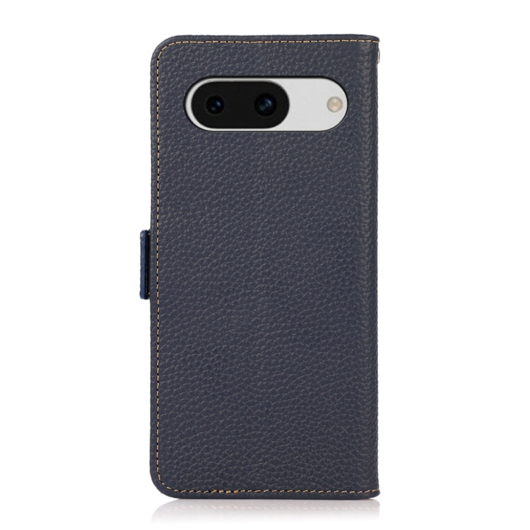 For Google Pixel 8a KHAZNEH Side-Magnetic Litchi Genuine Leather RFID Phone Case(Blue) - Google Cases by PMC TechLife | Online Shopping South Africa | PMC TechLife | Buy Now Pay Later Mobicred