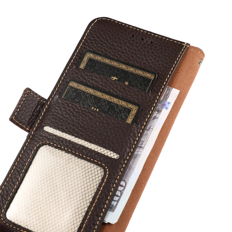 For Google Pixel 9 Pro KHAZNEH Side-Magnetic Litchi Genuine Leather RFID Phone Case(Brown) - Google Cases by PMC TechLife | Online Shopping South Africa | PMC TechLife | Buy Now Pay Later Mobicred