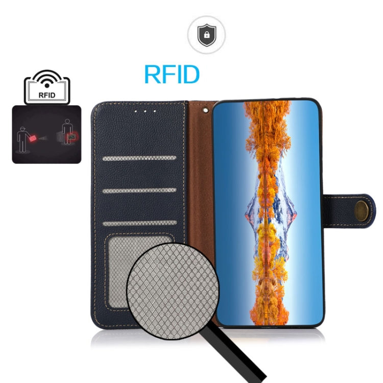 For Google Pixel 9 KHAZNEH Custer Genuine Leather RFID Phone Case(Blue) - Google Cases by PMC TechLife | Online Shopping South Africa | PMC TechLife | Buy Now Pay Later Mobicred