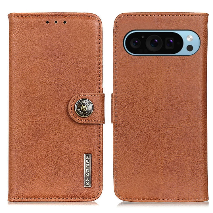 For Google Pixel 9 KHAZNEH Cowhide Texture Horizontal Flip Leather Phone Case(Brown) - Google Cases by PMC TechLife | Online Shopping South Africa | PMC TechLife | Buy Now Pay Later Mobicred