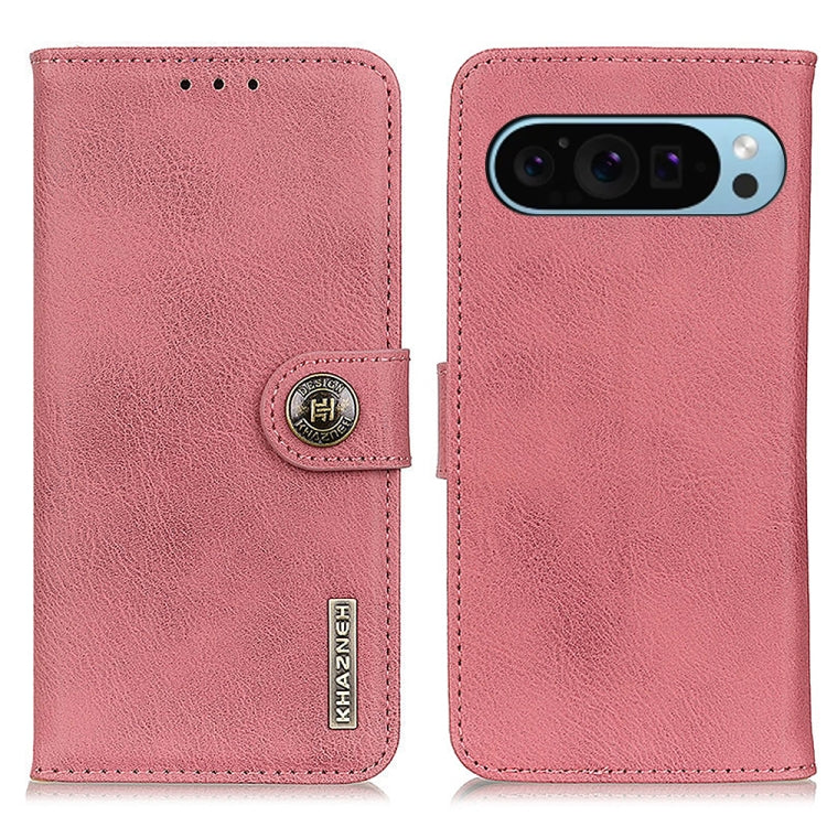 For Google Pixel 10 / 9 KHAZNEH Cowhide Texture Horizontal Flip Leather Phone Case(Pink) - Google Cases by PMC TechLife | Online Shopping South Africa | PMC TechLife | Buy Now Pay Later Mobicred