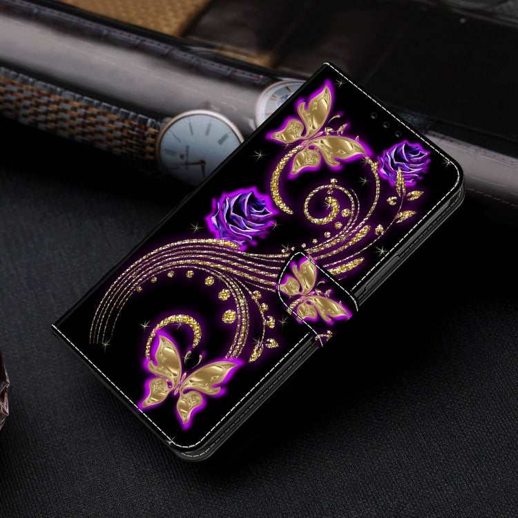 For Motorola Moto G24 Power Crystal 3D Shockproof Protective Leather Phone Case(Purple Flower Butterfly) - Motorola Cases by PMC TechLife | Online Shopping South Africa | PMC TechLife | Buy Now Pay Later Mobicred