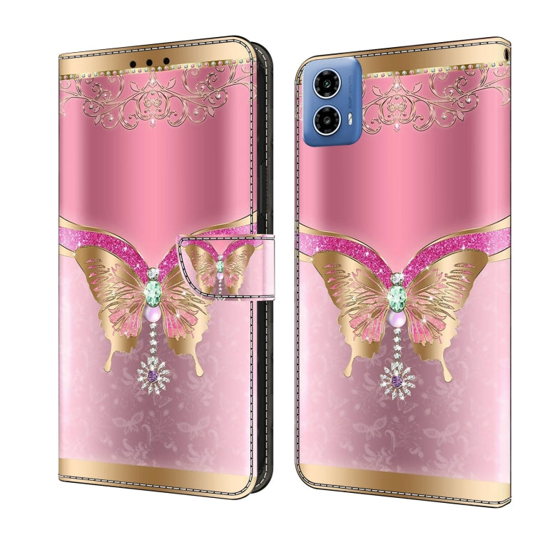 For Motorola Moto G34 Crystal 3D Shockproof Protective Leather Phone Case(Pink Bottom Butterfly) - Motorola Cases by PMC TechLife | Online Shopping South Africa | PMC TechLife | Buy Now Pay Later Mobicred