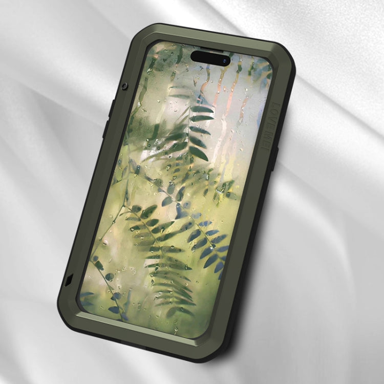 For iPhone 15 Plus LOVE MEI Metal Shockproof Life Waterproof Dustproof Phone Case(Army Green) - free shipping - PMC TechLife - Order now!