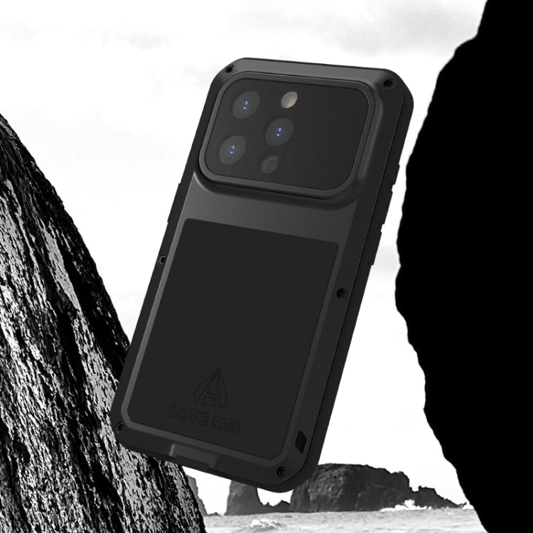 For iPhone 15 Pro LOVE MEI Metal Shockproof Life Waterproof Dustproof Phone Case(Black) - iPhone 15 Pro Cases by LOVE MEI | Online Shopping South Africa | PMC TechLife | Buy Now Pay Later Mobicred